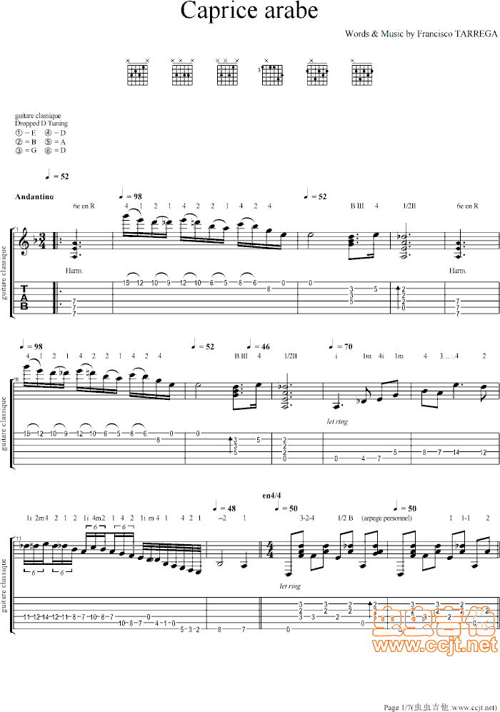 阿拉伯风格绮想曲-Capricho ArabeF-GTP六线谱-吉他独奏谱