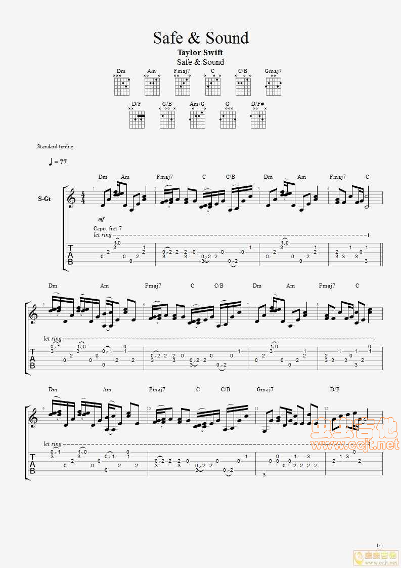 Safe and Sound - Taylor SwiftC调-六线吉他谱