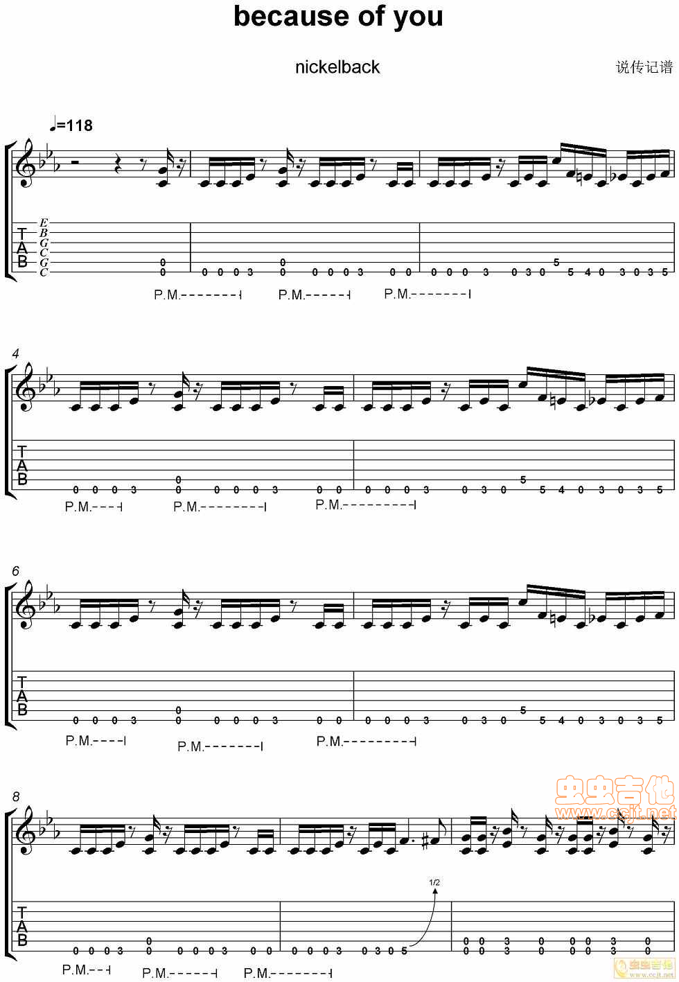 说传记谱-分享-Nickelback-because of you -节奏Eb调-六线谱-吉他独奏谱，Eb调，nickelback，吉他秀网站是吉他爱好者的天堂，提供专业全面的nickelback吉他