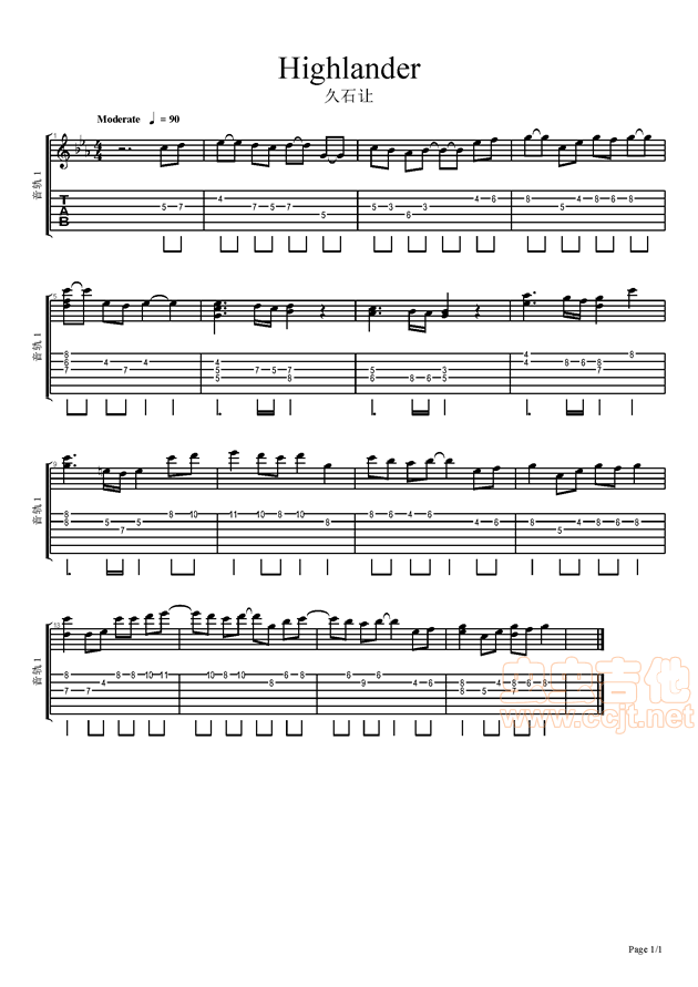 Highlander 久石让 待更新Eb调-吉他六线谱