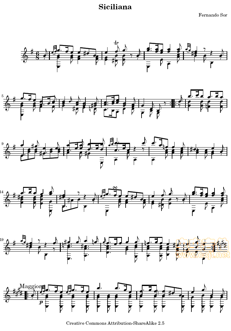 西西里舞曲X--吉他独奏谱